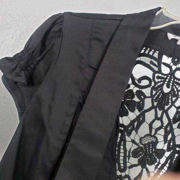 Dress Barn Women's Black Open Front Lace Crochet Lightweight Jacket Wrap - Picture 2 of 10